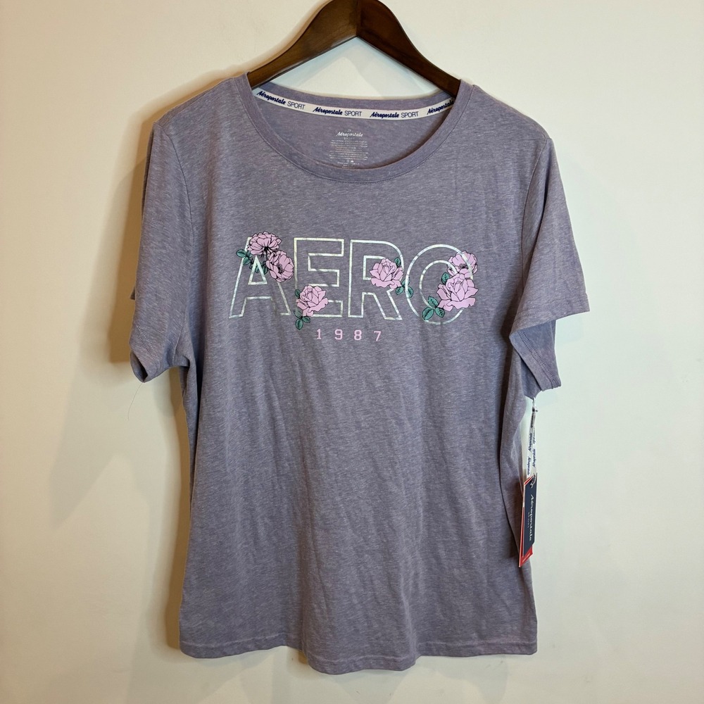 Aeropostale Sport Womens 2X Purple Floral Reflective Logo T-Shirt NWT WX4131X